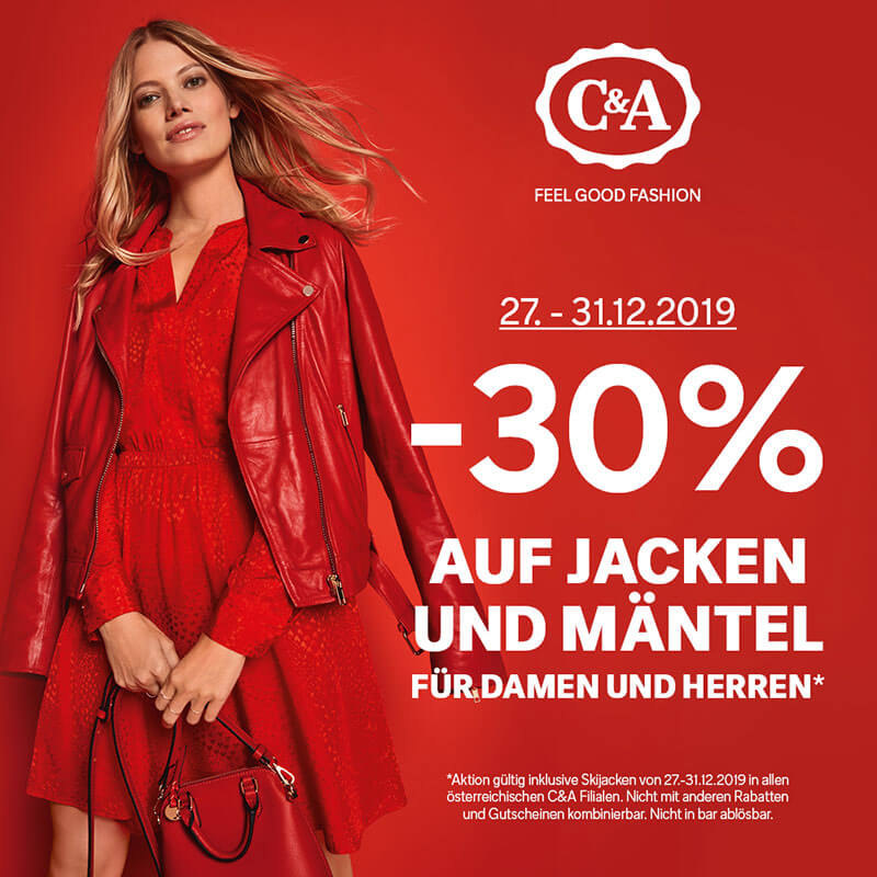 C&A: -30% auf Jacken & Mäntel für Damen & Herren* – Auhof Center