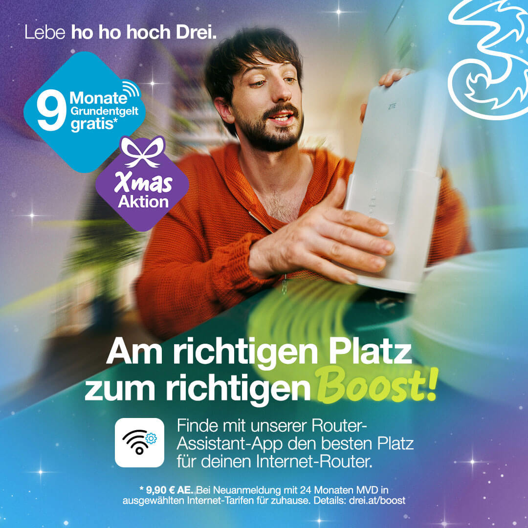 Drei: Xmas Aktion – 9 Monate Grundentgelt gratis! 🎄