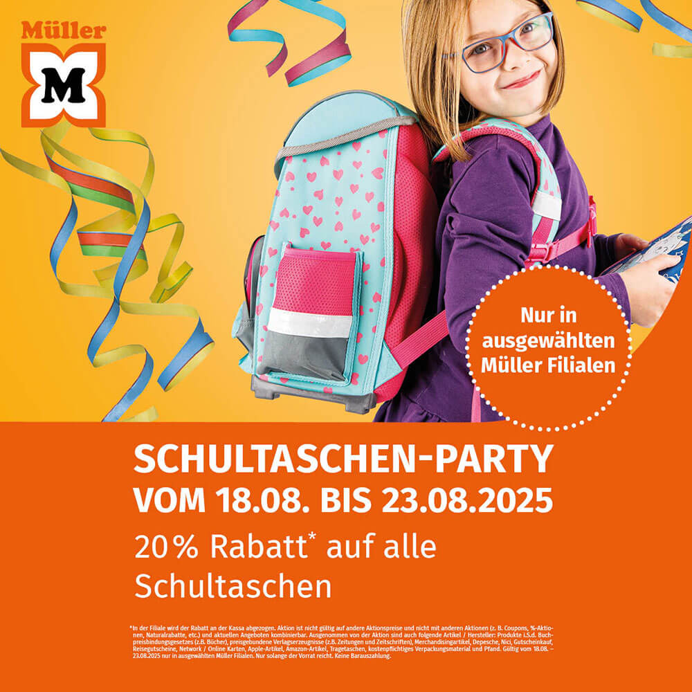 Schultaschenparty – jetzt 20% sparen!