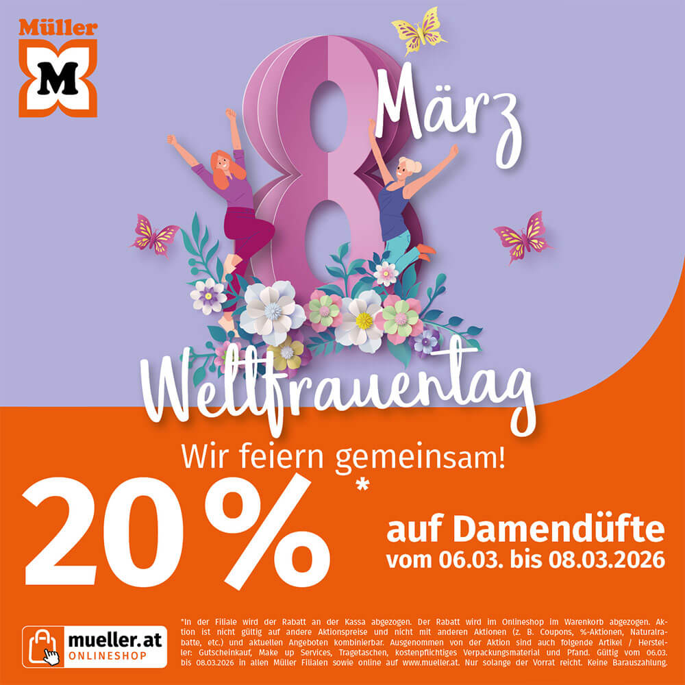 Weltfrauentag bei Müller – 20% auf Damendüfte